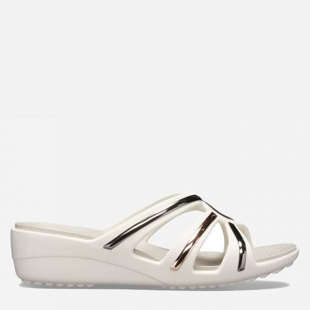 Жіночі шльопанці Crocs Sanrah Metal Block Strap Wdg White/Gold — фото 2