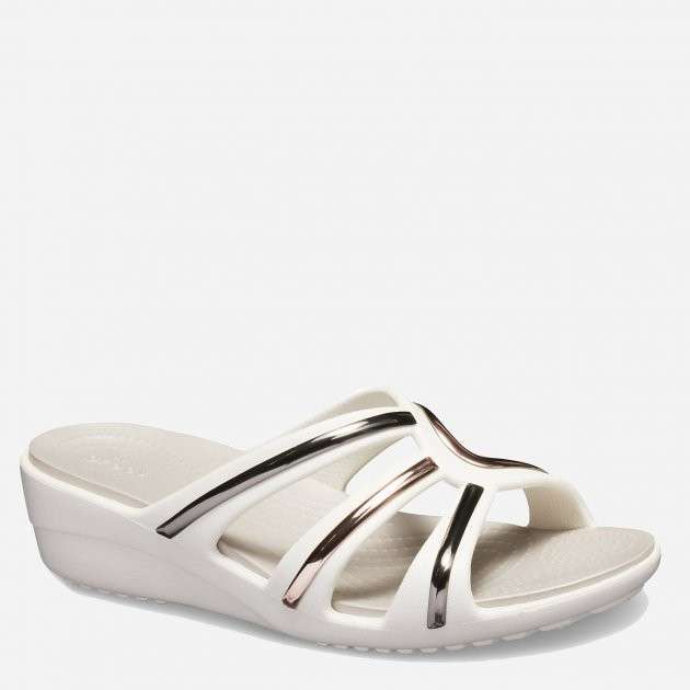 Жіночі шльопанці Crocs Sanrah Metal Block Strap Wdg White/Gold — фото 3