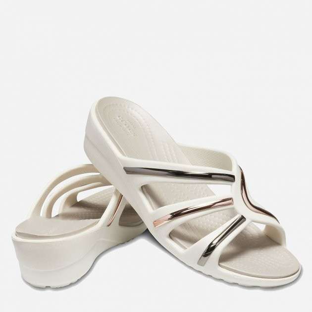 Жіночі шльопанці Crocs Sanrah Metal Block Strap Wdg White/Gold — фото 4