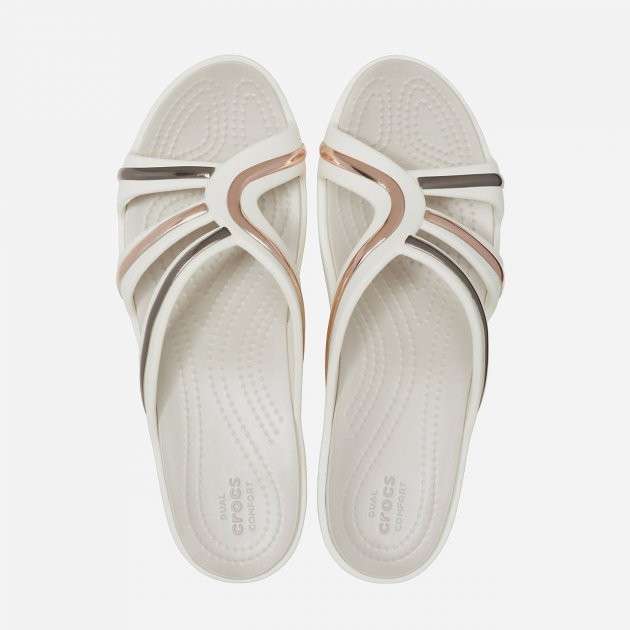 Жіночі шльопанці Crocs Sanrah Metal Block Strap Wdg White/Gold — фото 5