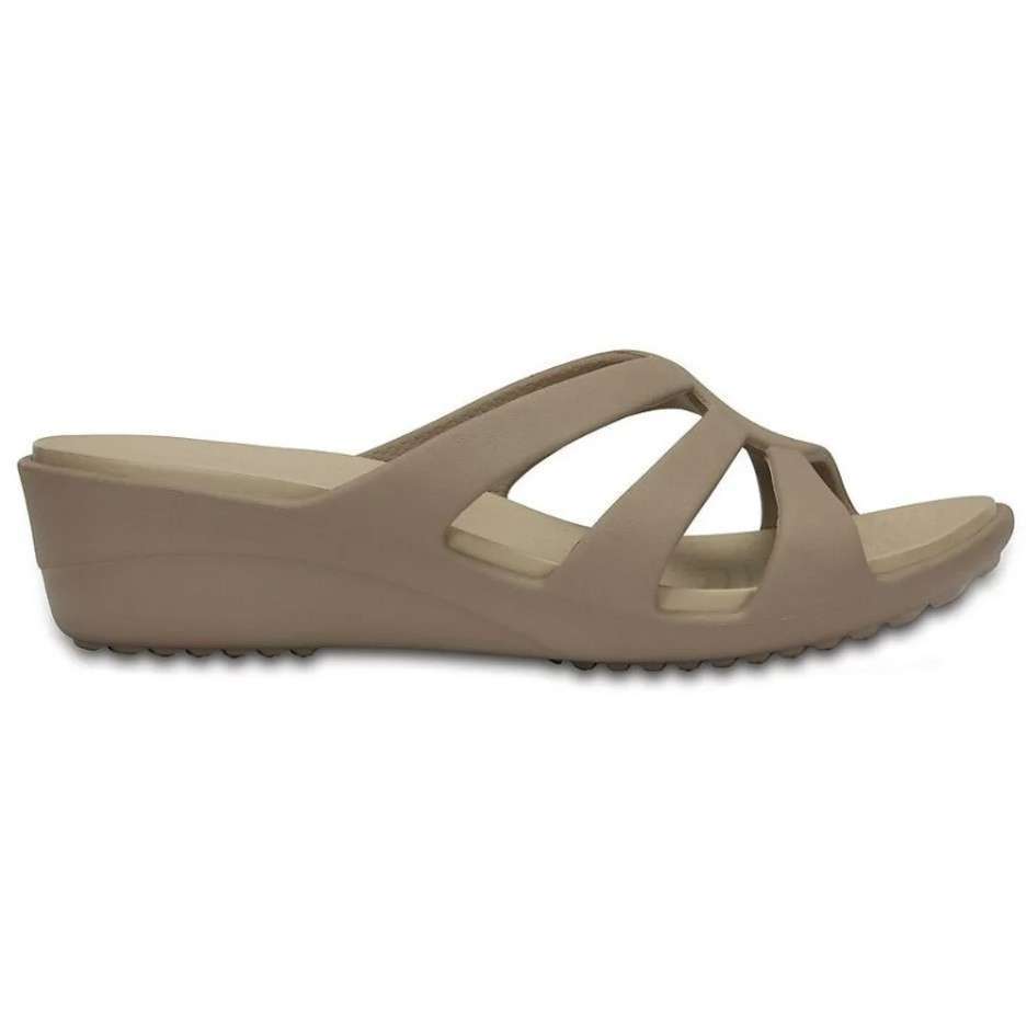 Жіночі шльопанці Crocs Women's Sanrah Strappy Wedge Sandal Mushroom/Cobblestone — фото 6