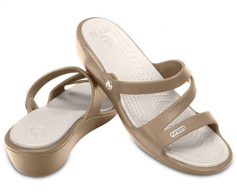 Жіночі шльопанці Crocs Patricia Wedge Sandal Khaki/Pearl Slip-On Boho Comfort Womens — фото