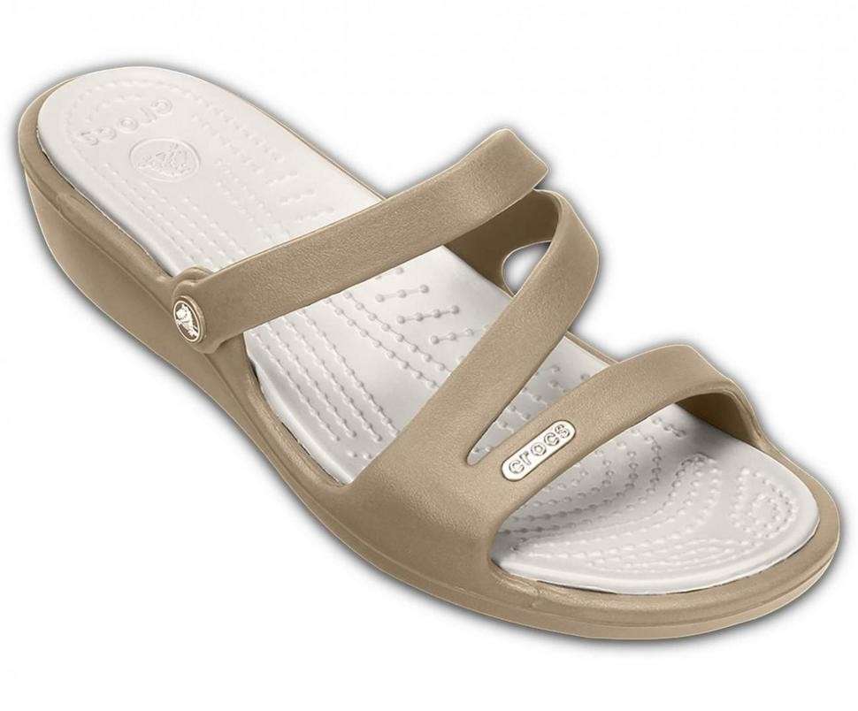 Жіночі шльопанці Crocs Patricia Wedge Sandal Khaki/Pearl Slip-On Boho Comfort Womens — фото 2