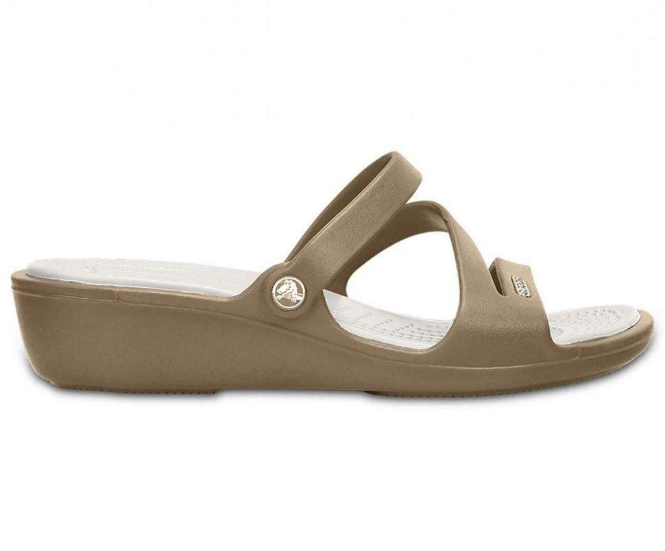 Жіночі шльопанці Crocs Patricia Wedge Sandal Khaki/Pearl Slip-On Boho Comfort Womens — фото 3