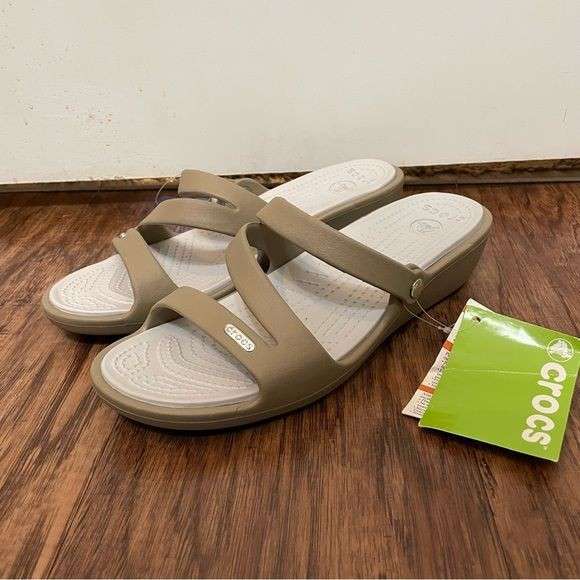 Жіночі шльопанці Crocs Patricia Wedge Sandal Khaki/Pearl Slip-On Boho Comfort Womens — фото 7