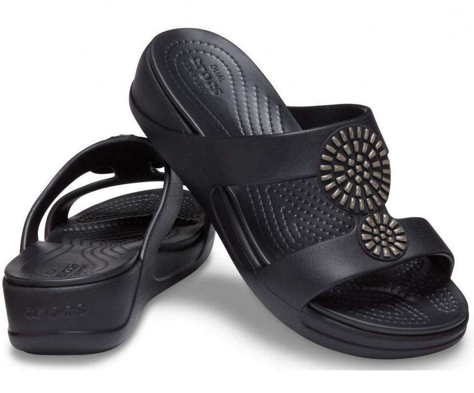 Жіночі в'єтнамки Crocs Monterey Diamante Slip-On Wedge Black — фото 1
