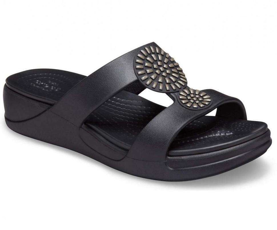 Жіночі в'єтнамки Crocs Monterey Diamante Slip-On Wedge Black — фото 6