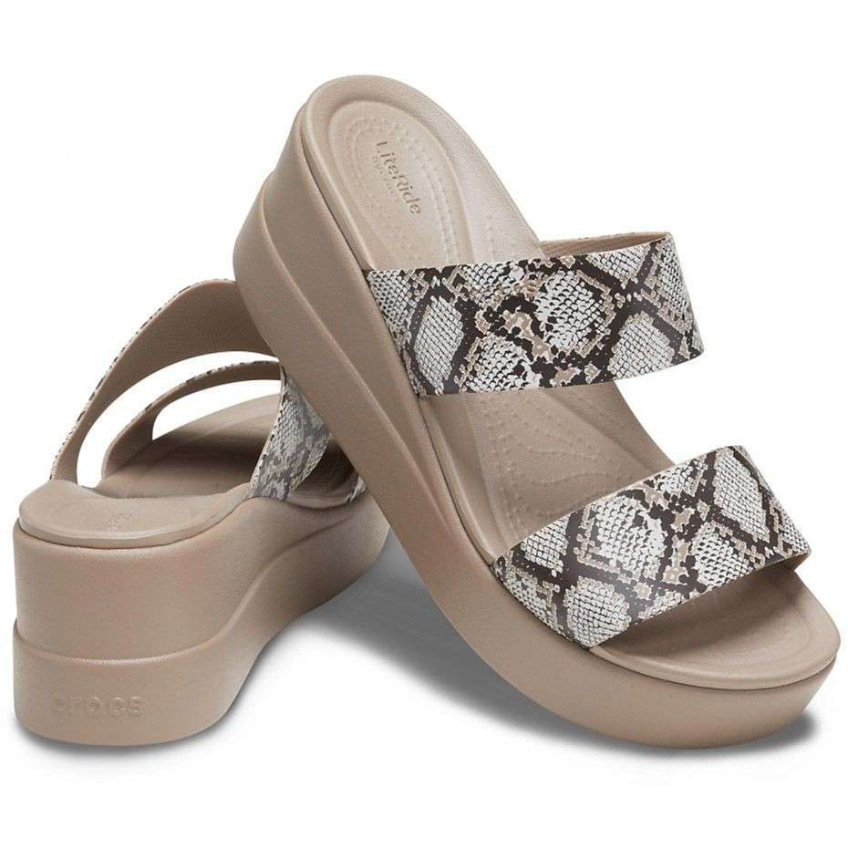 Жіночі шльопанці Crocs Reptilian Print Brooklyn Mid Wedge Sandals Multi — фото 1