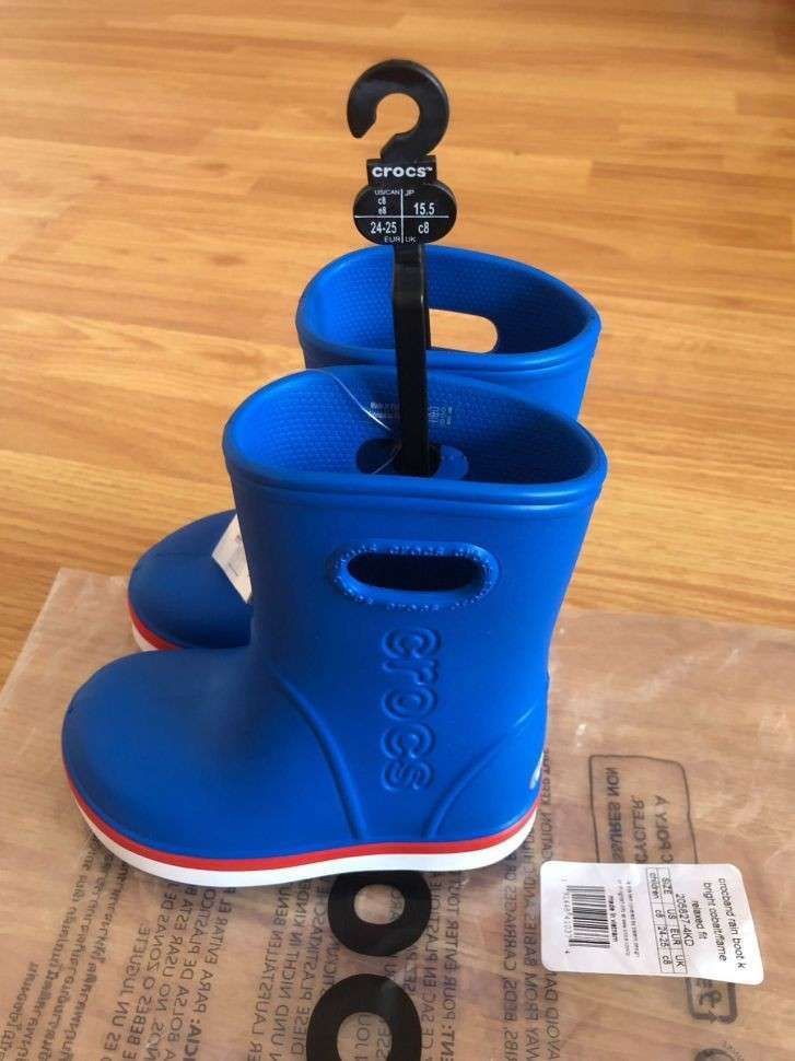 Crocs Дитячі Чоботи Для ДІвчат Сині Crocband Rain Boot Bright Cobalt/Flame — фото 11