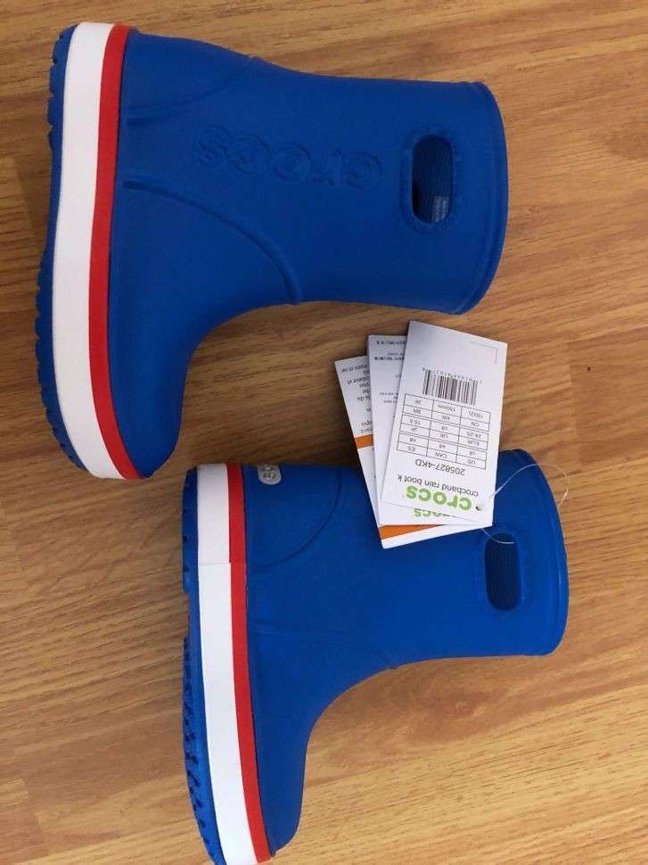 Crocs Дитячі Чоботи Для ДІвчат Сині Crocband Rain Boot Bright Cobalt/Flame — фото 12