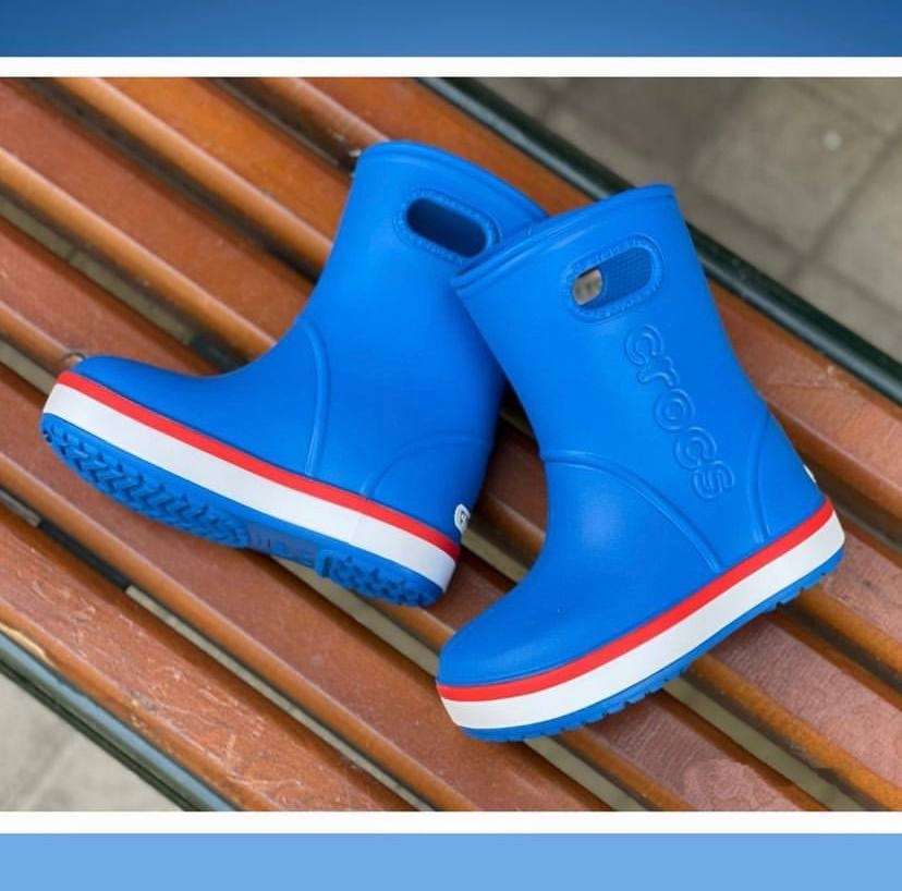Crocs Дитячі Чоботи Для ДІвчат Сині Crocband Rain Boot Bright Cobalt/Flame — фото 8