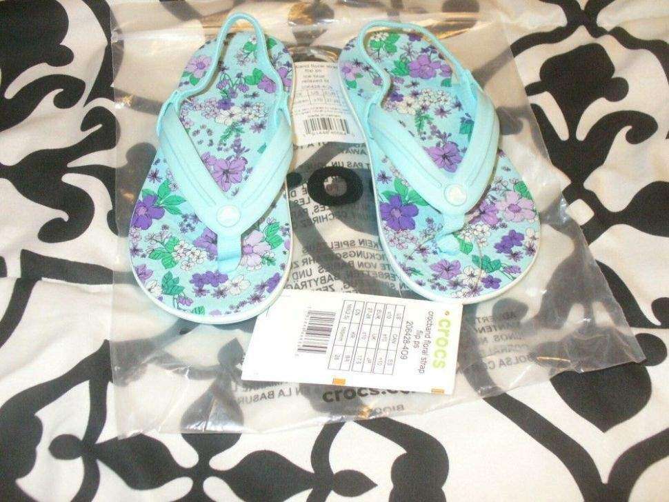 Crocs Крокбенд Фліп Вьетнамки Голубі Kids' Crocband™ Floral Strap Flip Ice Blue — фото 13