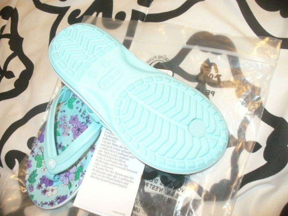 Crocs Крокбенд Фліп Вьетнамки Голубі Kids' Crocband™ Floral Strap Flip Ice Blue — фото 7