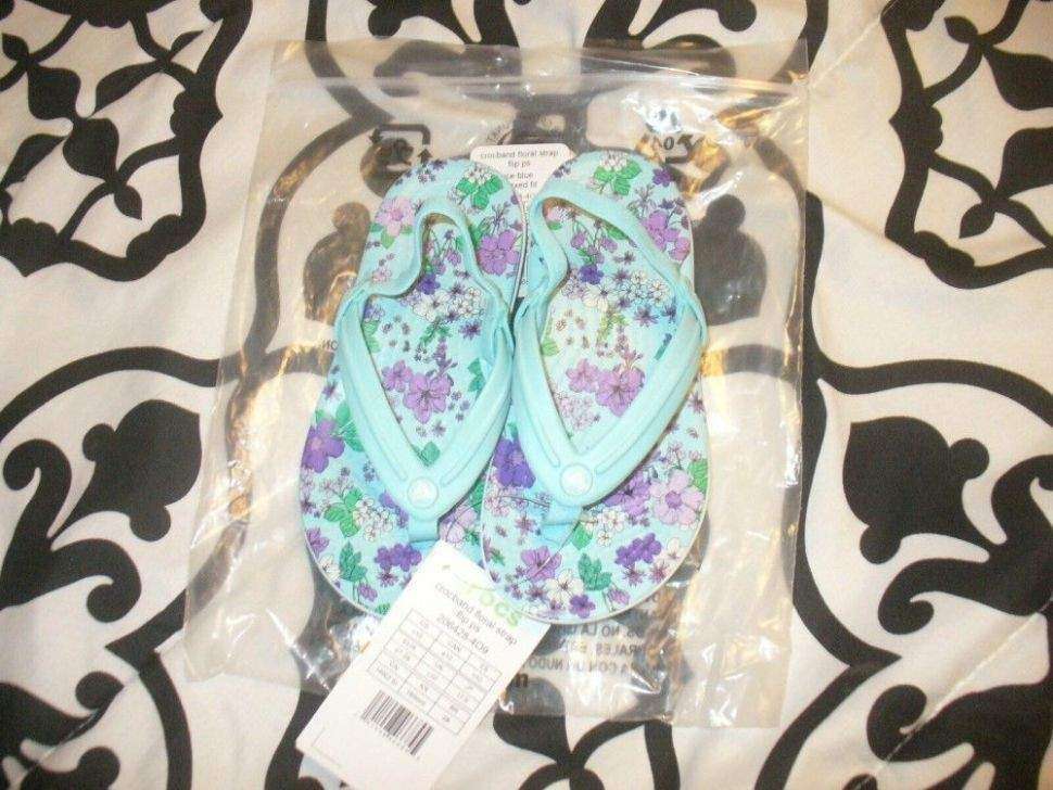Crocs Крокбенд Фліп Вьетнамки Голубі Kids' Crocband™ Floral Strap Flip Ice Blue — фото 8