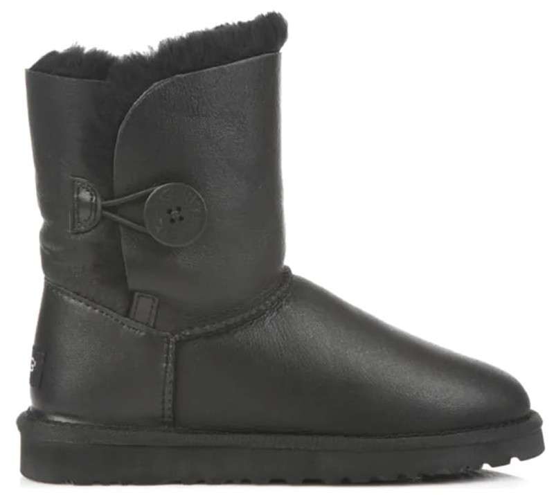 Жіночі UGG Середні Чорні Шкіряні з Пуговкою Australia BAILEY BUTTON Black Leather