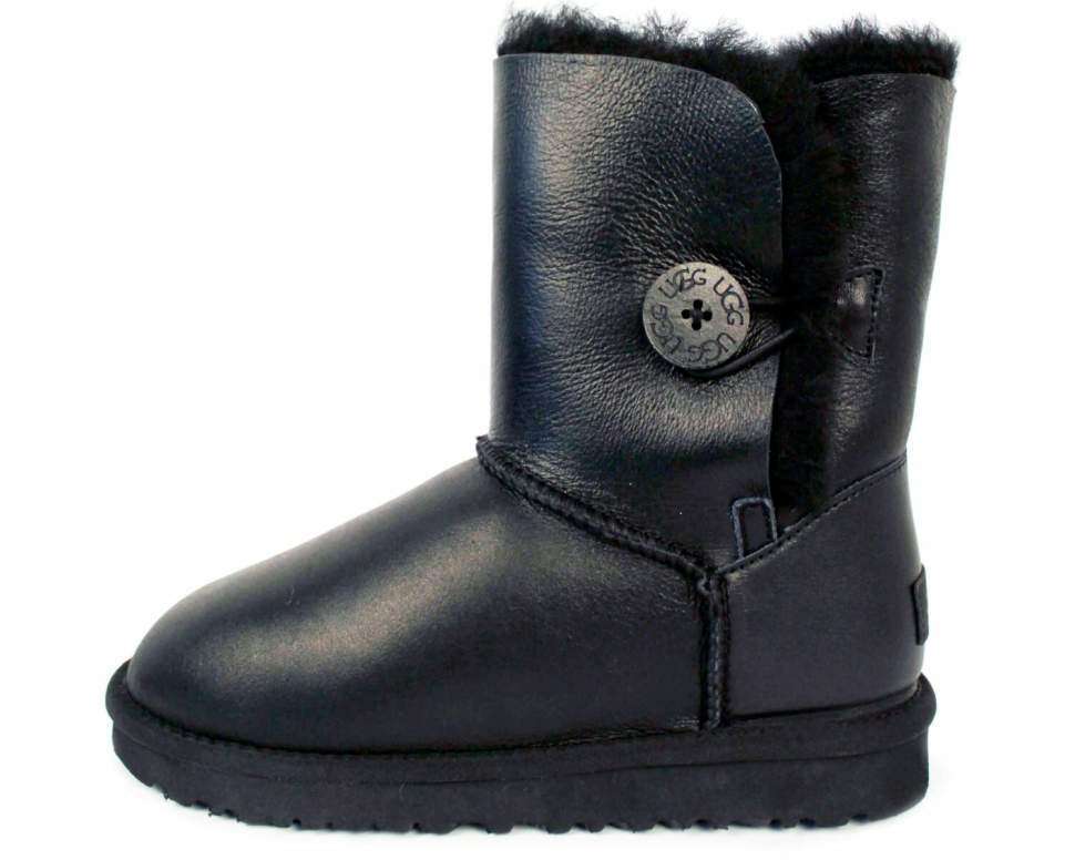 Жіночі UGG Середні Чорні Шкіряні з Пуговкою Australia BAILEY BUTTON Black Leather — фото 4