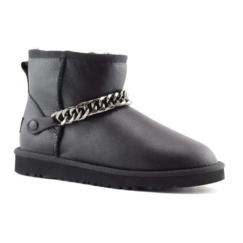Жіночі UGG Міні Чорні Шкіряні з Цепкою Mini Chain Black Leather — фото 3