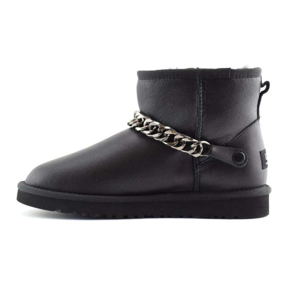 Жіночі UGG Міні Чорні Шкіряні з Цепкою Mini Chain Black Leather — фото 4