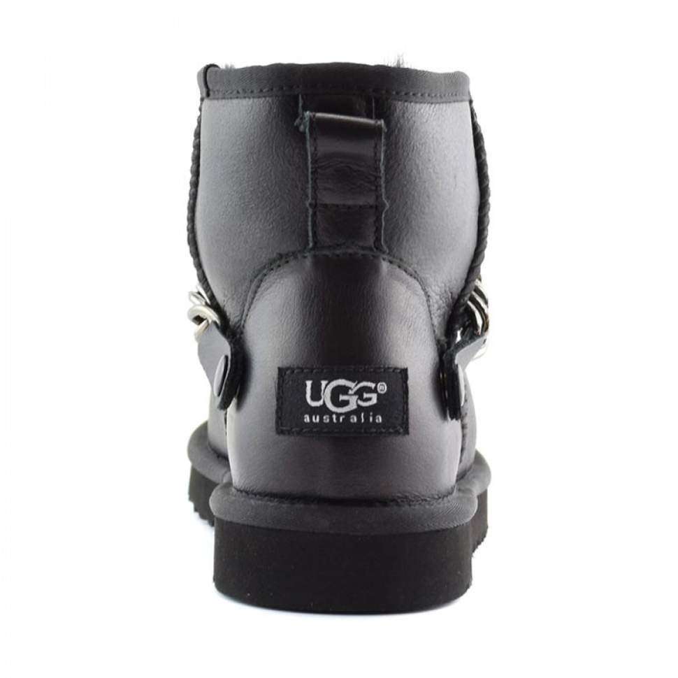 Жіночі UGG Міні Чорні Шкіряні з Цепкою Mini Chain Black Leather — фото 5