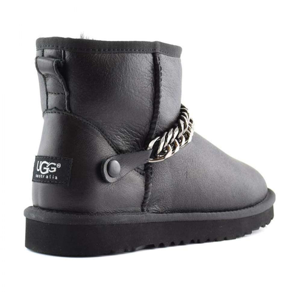 Жіночі UGG Міні Чорні Шкіряні з Цепкою Mini Chain Black Leather — фото 6