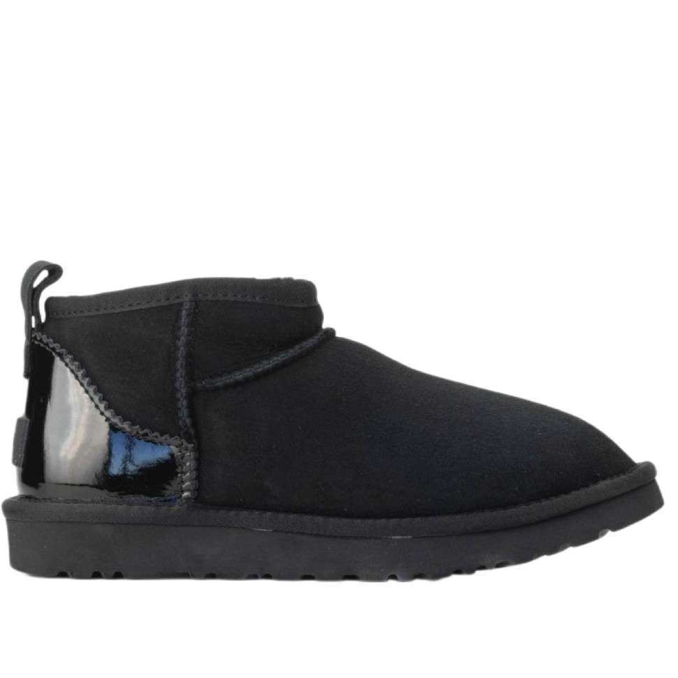 Жіночі UGG Ультра Міні Замш Чорні з Лак П'яткою Ultra Mini Black Suede