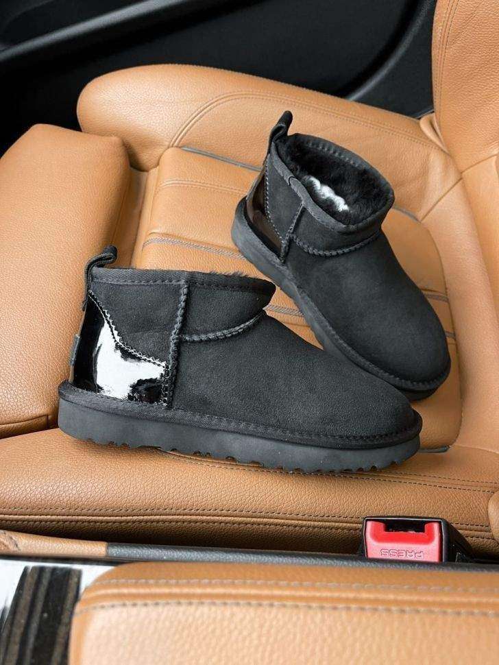 Жіночі UGG Ультра Міні Замш Чорні з Лак П'яткою Ultra Mini Black Suede — фото 7