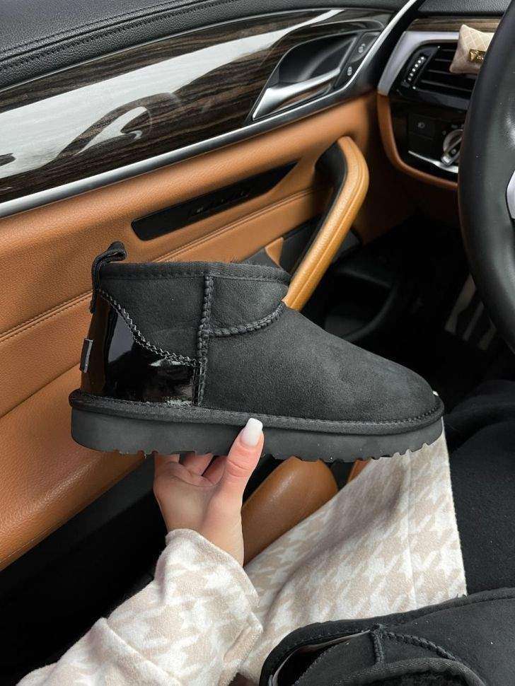 Жіночі UGG Ультра Міні Замш Чорні з Лак П'яткою Ultra Mini Black Suede — фото 10