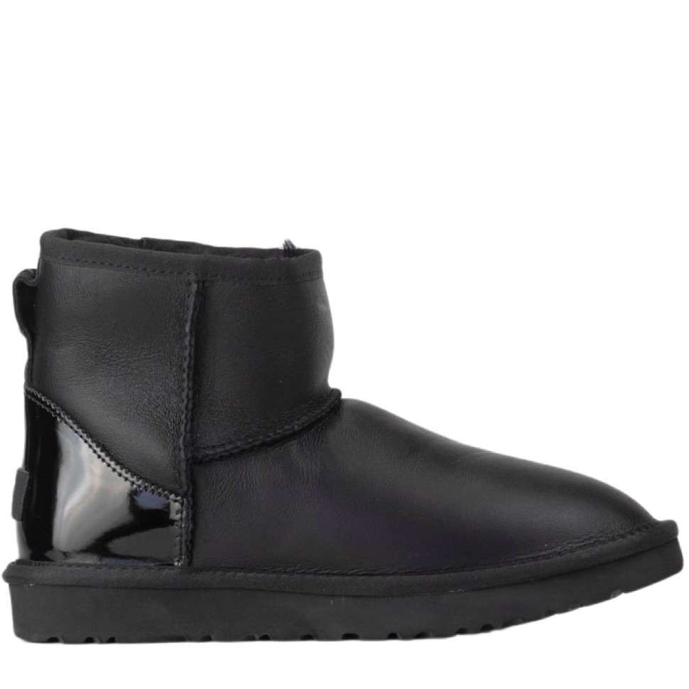 Жіночі UGG Міні Чорні Шкіра Металлік Лак Пятка Classic Mini Black Metallic Suede