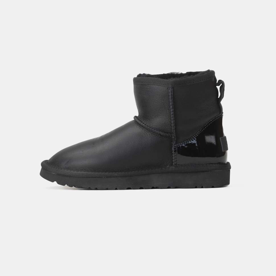 Жіночі UGG Міні Чорні Шкіра Металлік Лак Пятка Classic Mini Black Metallic Suede — фото 2