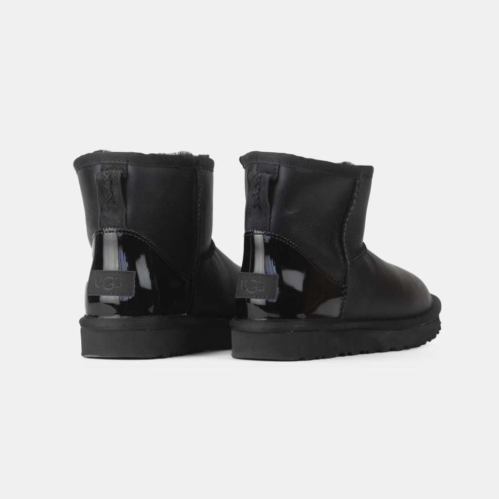 Жіночі UGG Міні Чорні Шкіра Металлік Лак Пятка Classic Mini Black Metallic Suede — фото 5