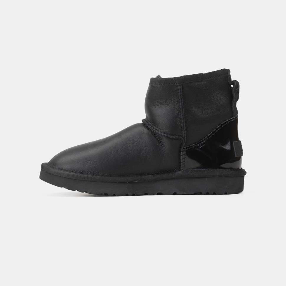 Жіночі UGG Міні Чорні Шкіра Металлік Лак Пятка Classic Mini Black Metallic Suede — фото 6