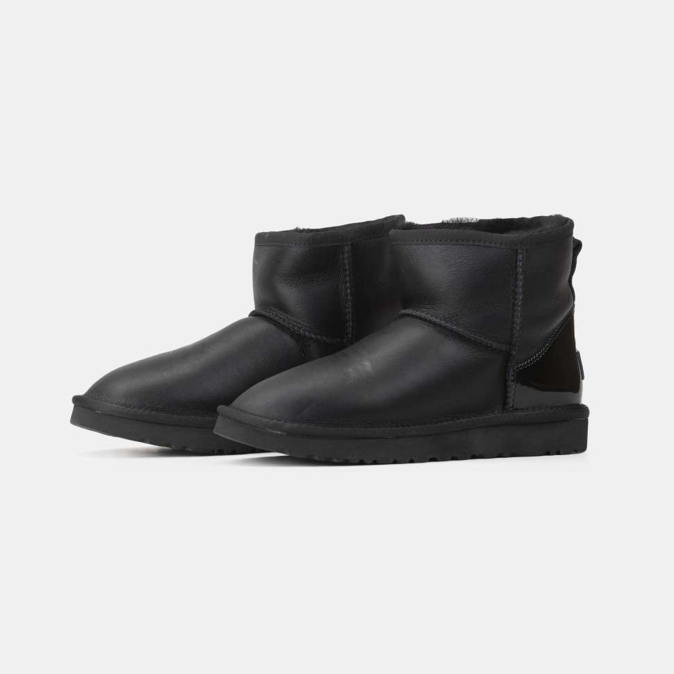 Жіночі UGG Міні Чорні Шкіра Металлік Лак Пятка Classic Mini Black Metallic Suede — фото 7