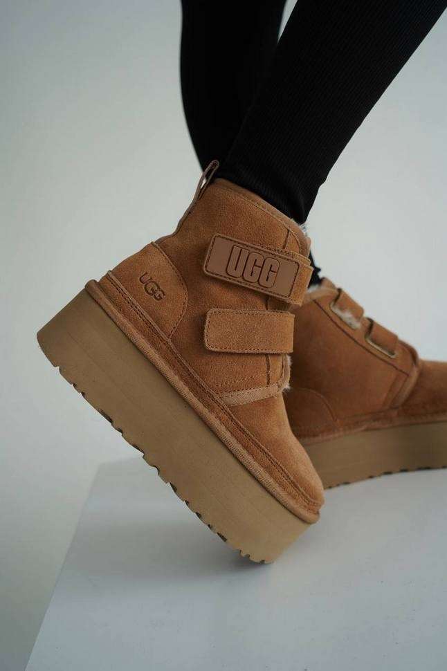 Жіночі UGG Платформа Ньюмел Чоботи Руді Замша Помаранчеві з Пасками Neumal Platform Velcro Chestnut — фото 7