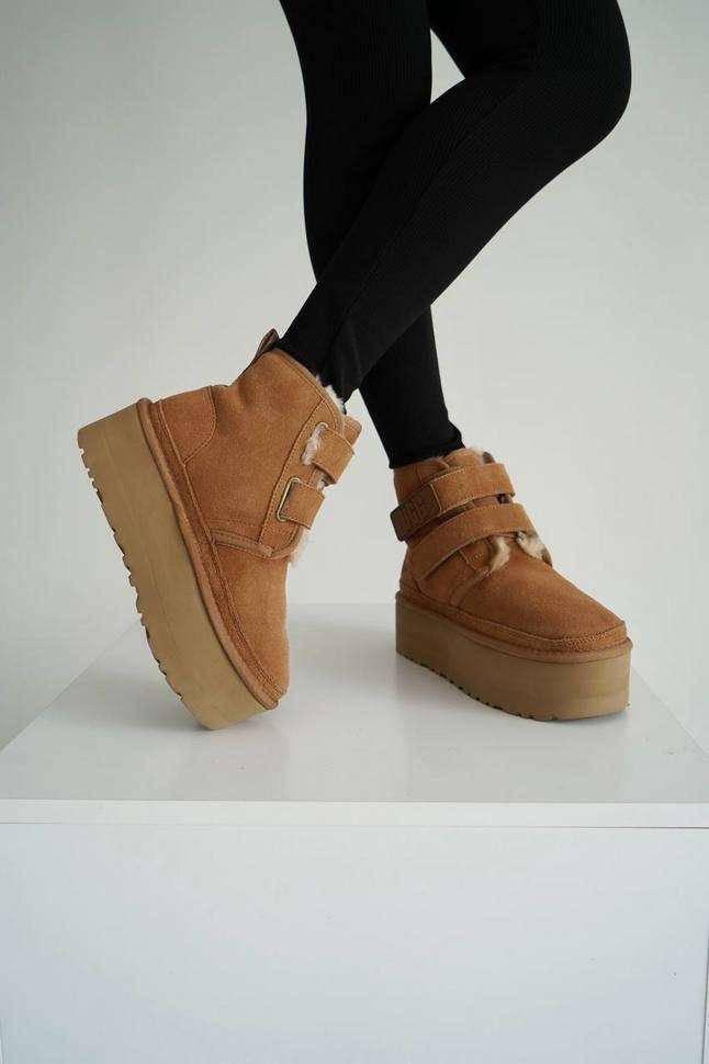 Жіночі UGG Платформа Ньюмел Чоботи Руді Замша Помаранчеві з Пасками Neumal Platform Velcro Chestnut — фото 9