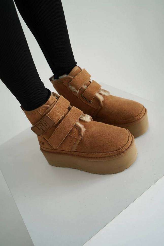 Жіночі UGG Платформа Ньюмел Чоботи Руді Замша Помаранчеві з Пасками Neumal Platform Velcro Chestnut — фото 10