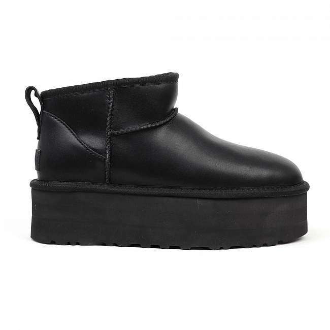Жіночі UGG Ультра Міні Чорні на Платформі Шкіряні Ultra Mini Platform Black Leather