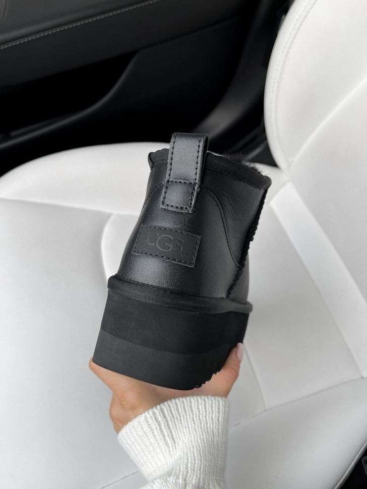 Жіночі UGG Ультра Міні Чорні на Платформі Шкіряні Ultra Mini Platform Black Leather — фото 12
