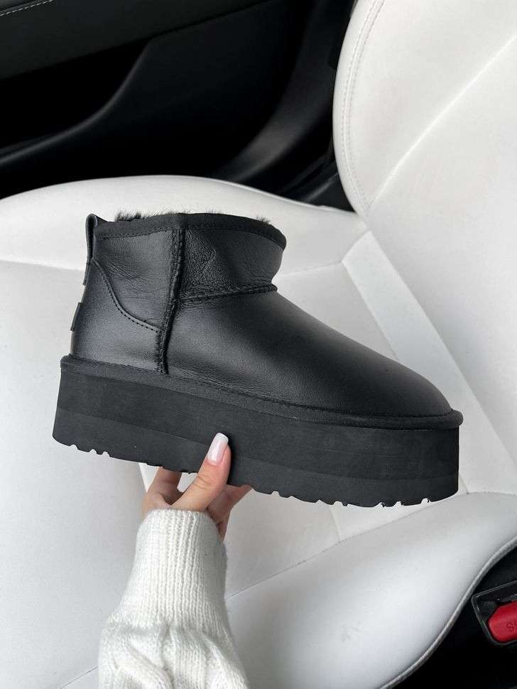 Жіночі UGG Ультра Міні Чорні на Платформі Шкіряні Ultra Mini Platform Black Leather — фото 7