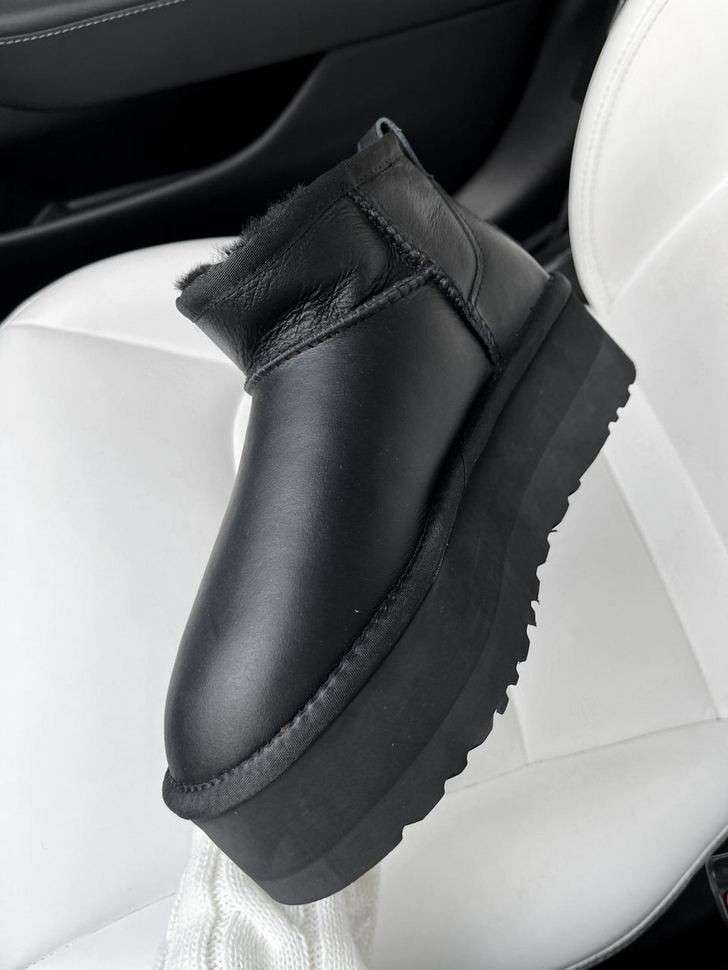 Жіночі UGG Ультра Міні Чорні на Платформі Шкіряні Ultra Mini Platform Black Leather — фото 10