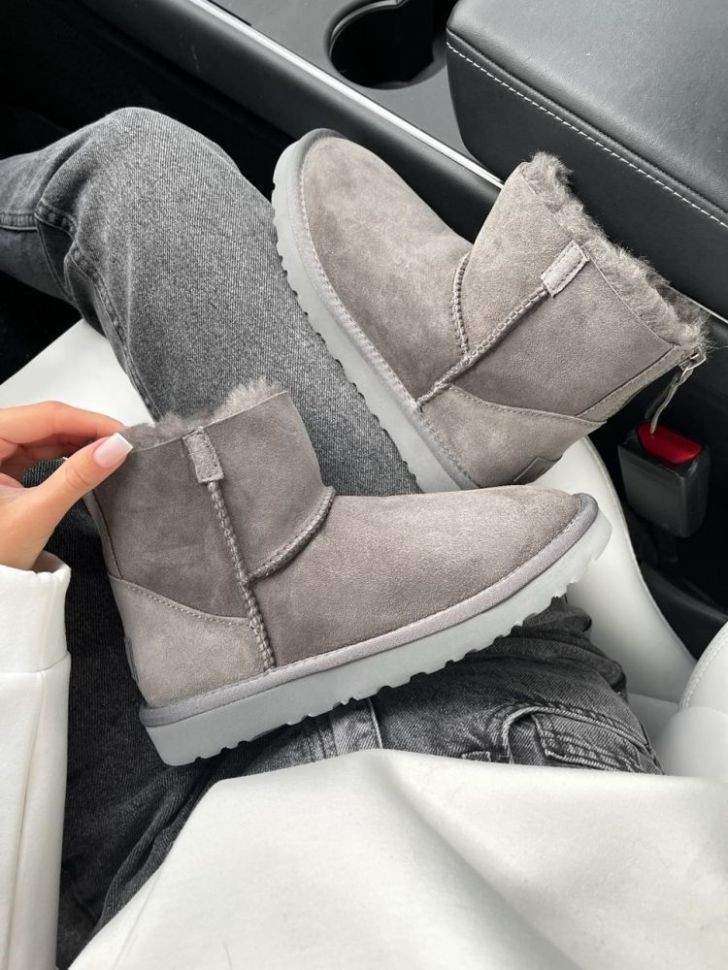 Жіночі UGG Міні Замш Сірі Змійка Classic Mini Grey Suide Zipper — фото 8