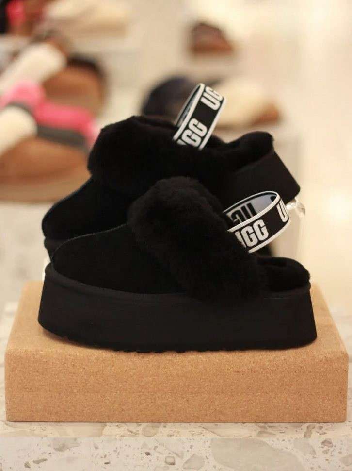 Жіночі UGG Сандалі Платформа Чорні Замша Funkette Slippers Platform Black — фото 11