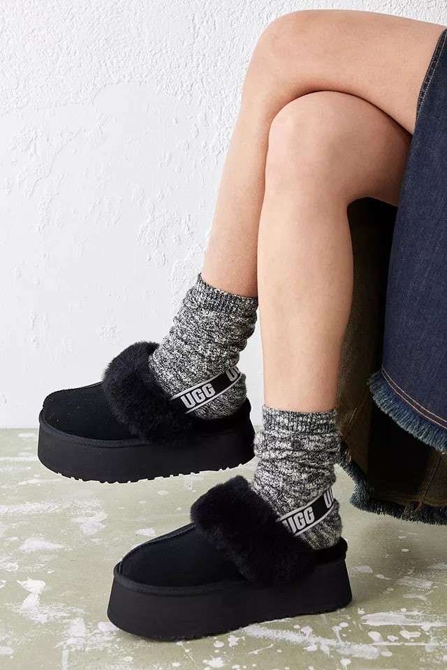Жіночі UGG Сандалі Платформа Чорні Замша Funkette Slippers Platform Black — фото 8