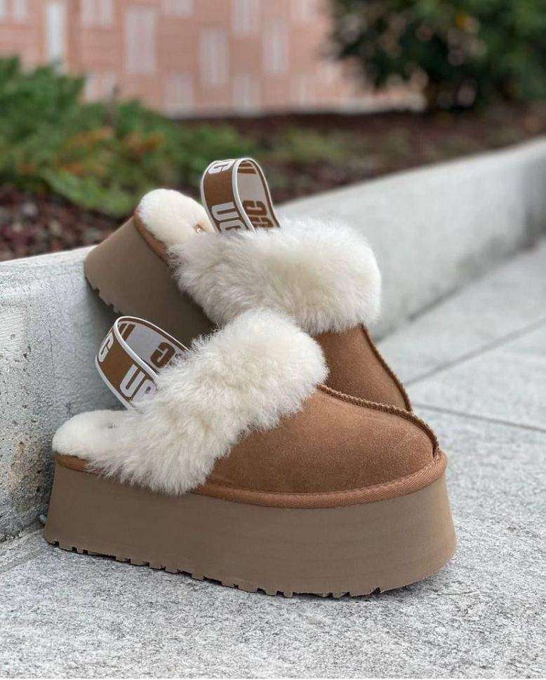 Жіночі UGG Сандалі Платформа Помаранчеві Замша Funkette Slippers Platform Chestnut — фото 7