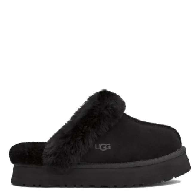 Жіночі UGG Шьопанці Платформа Чорні Замша Disquette Black Platform Slippers