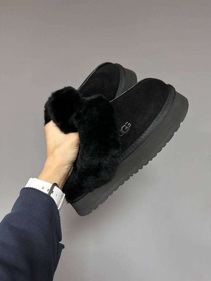 Жіночі UGG Шьопанці Платформа Чорні Замша Disquette Black Platform Slippers — фото 12
