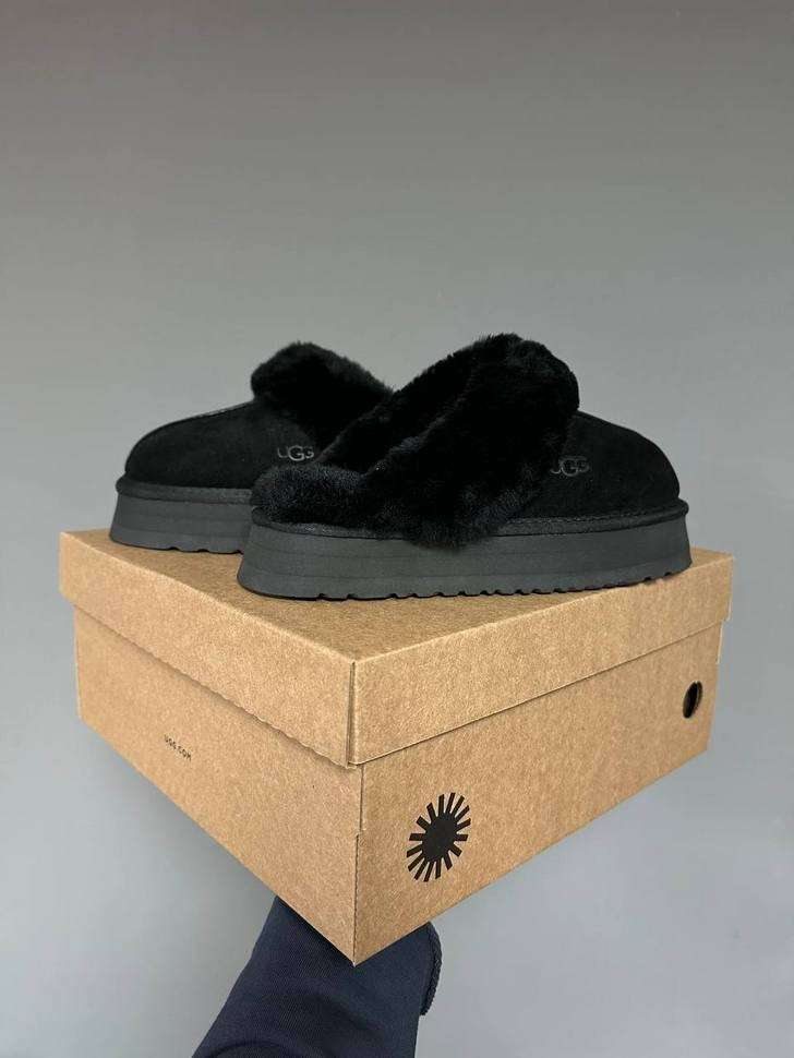 Жіночі UGG Шьопанці Платформа Чорні Замша Disquette Black Platform Slippers — фото 13