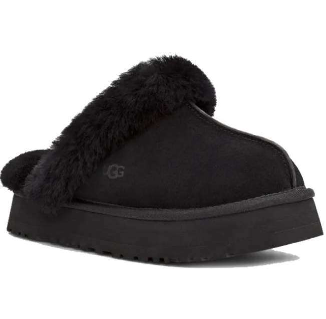 Жіночі UGG Шьопанці Платформа Чорні Замша Disquette Black Platform Slippers — фото 6