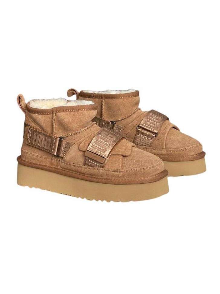Жіночі UGG Ультра Міні Коричневі на Платформі Замшеві з Липучкою Ultra Mini Platform Hybrid Boots — фото 1