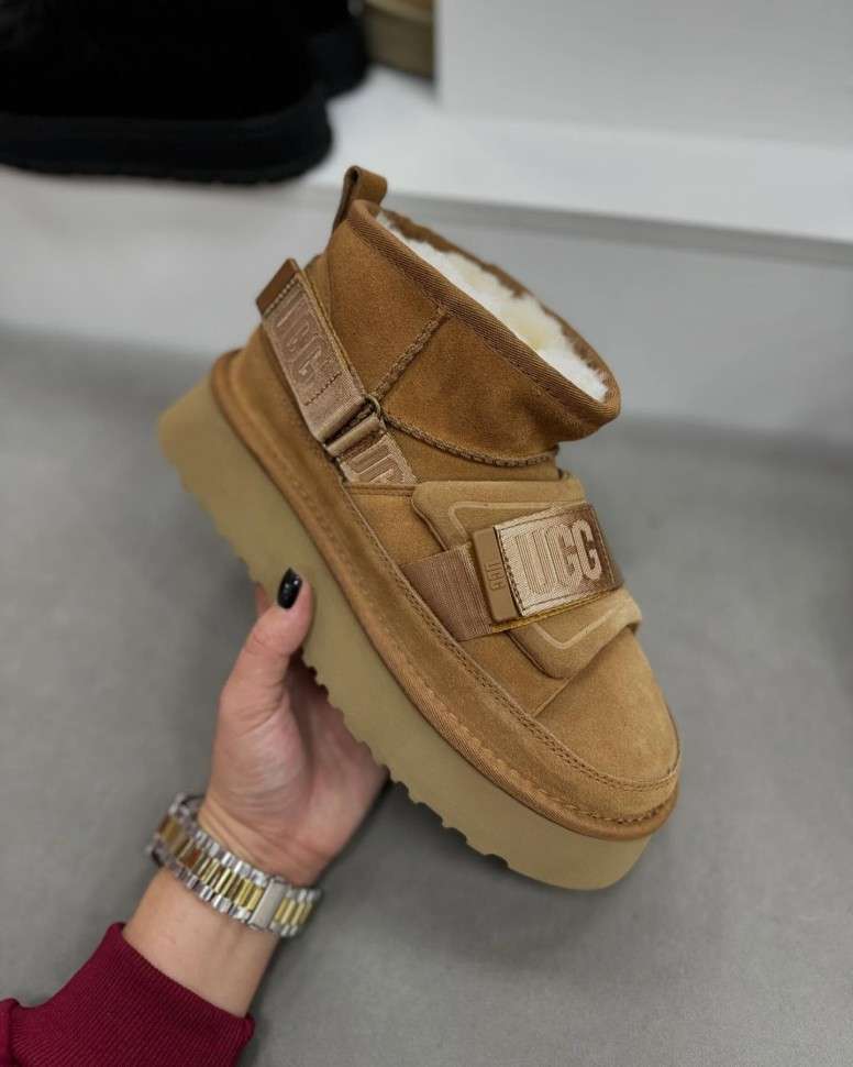 Жіночі UGG Ультра Міні Коричневі на Платформі Замшеві з Липучкою Ultra Mini Platform Hybrid Boots — фото 4