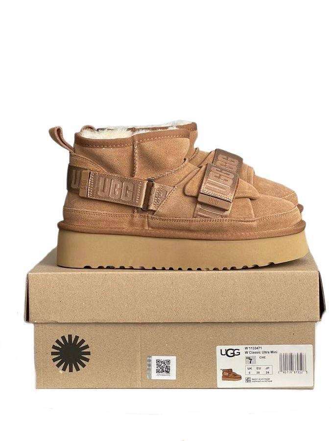 Жіночі UGG Ультра Міні Коричневі на Платформі Замшеві з Липучкою Ultra Mini Platform Hybrid Boots — фото 7